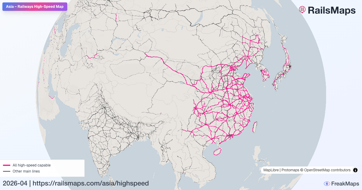 Asia High-Speed Rail Map — HSR Lines & Fast Train Corridors | RailsMaps