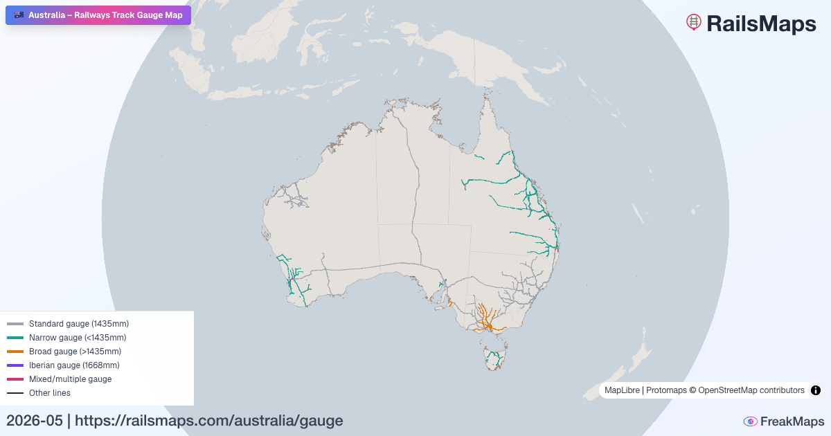 Australia Railway Track Gauge Map — Standard, Broad & Narrow Gauge ...