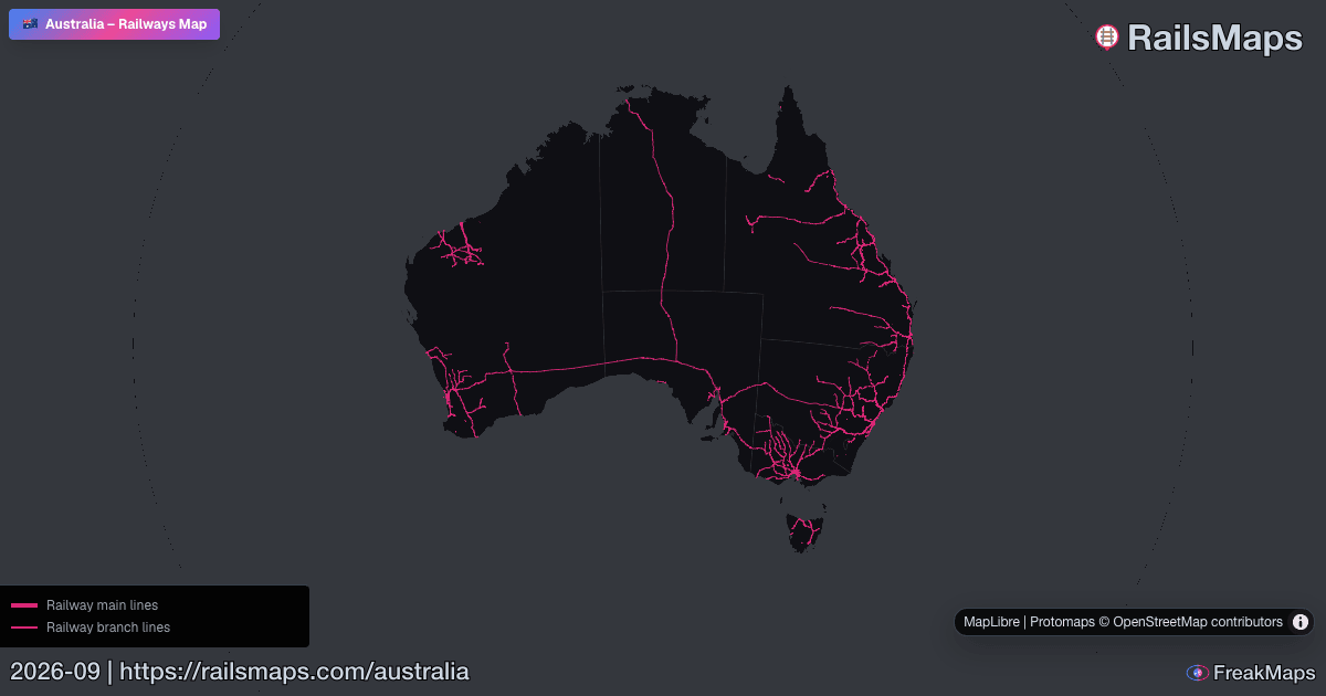 Australia Railway Map — Train & Rail Network | RailsMaps