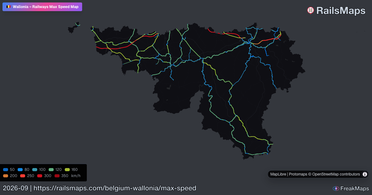 Wallonia Railway Speed Map — Maximum Train Speeds | RailsMaps