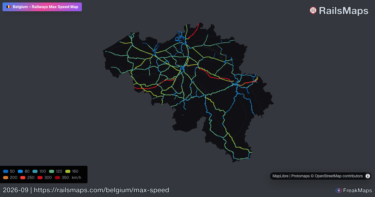 Belgium Railway Speed Map — Maximum Train Speeds | RailsMaps
