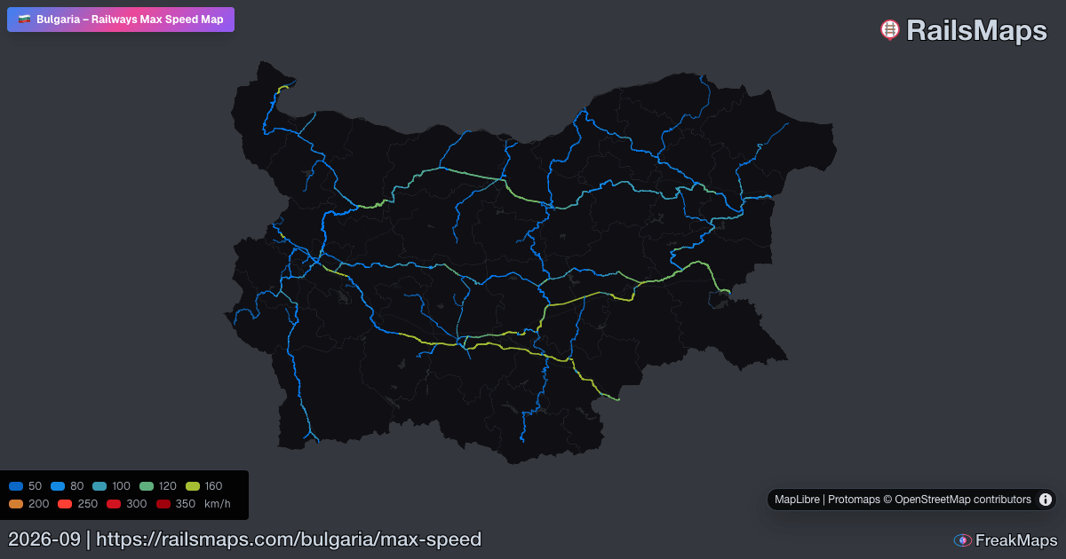 Max Line Speed Bulgaria Railway Speed Map — Maximum Train Speeds | RailsMaps