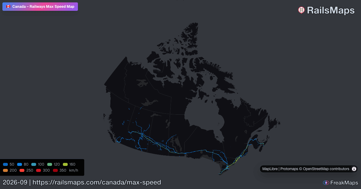 Canada Railway Speed Map — Maximum Train Speeds | RailsMaps