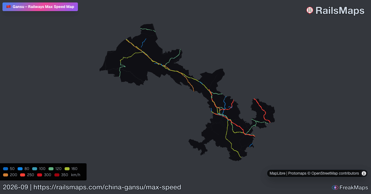 Gansu Railway Speed Map — Maximum Train Speeds | RailsMaps