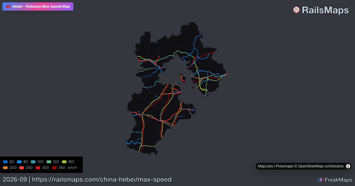 Hebei Railway Speed Map — Maximum Train Speeds | RailsMaps
