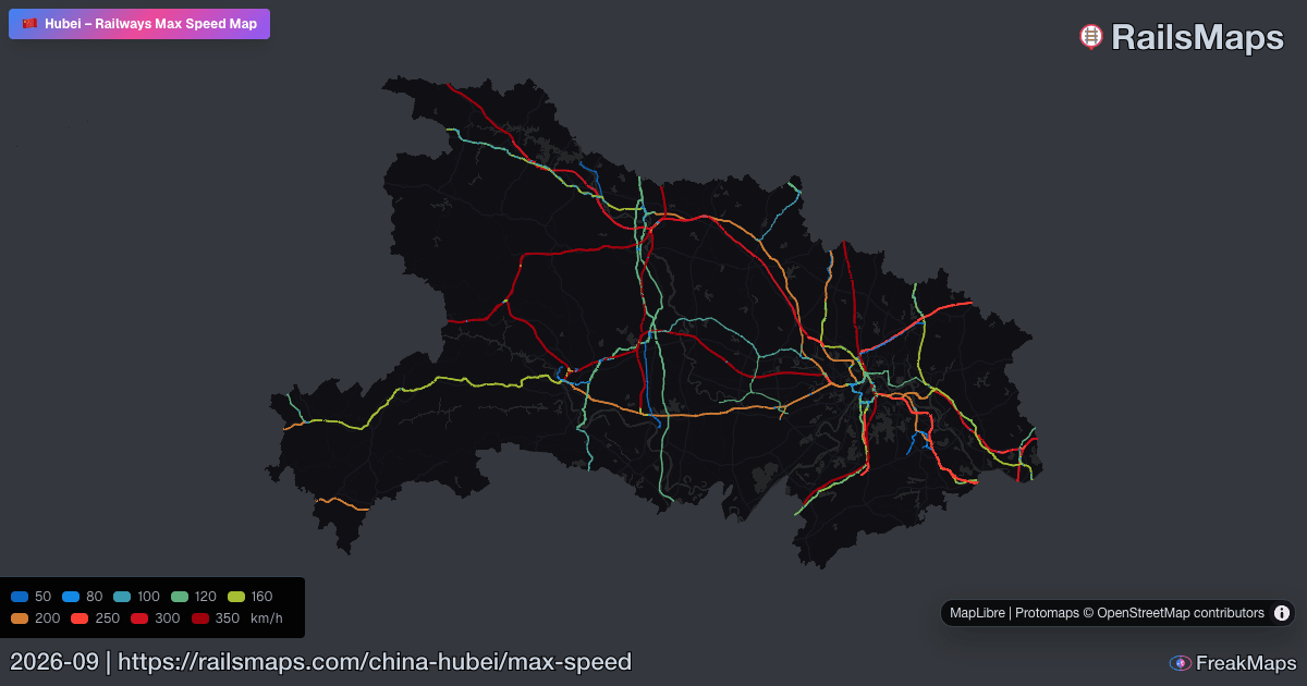 Hubei Railway Speed Map — Maximum Train Speeds | RailsMaps