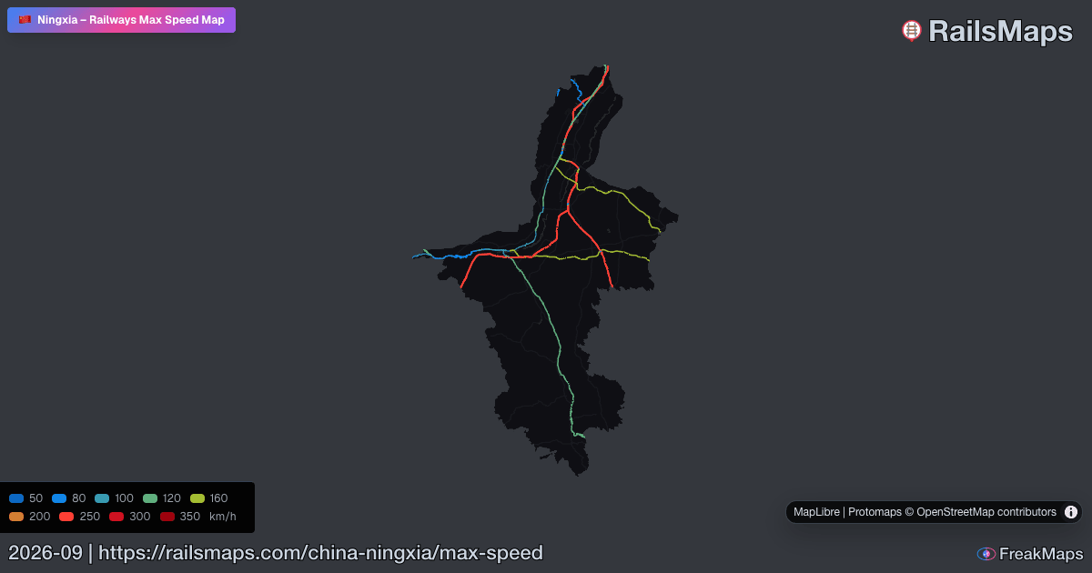 Ningxia Railway Speed Map — Maximum Train Speeds | RailsMaps