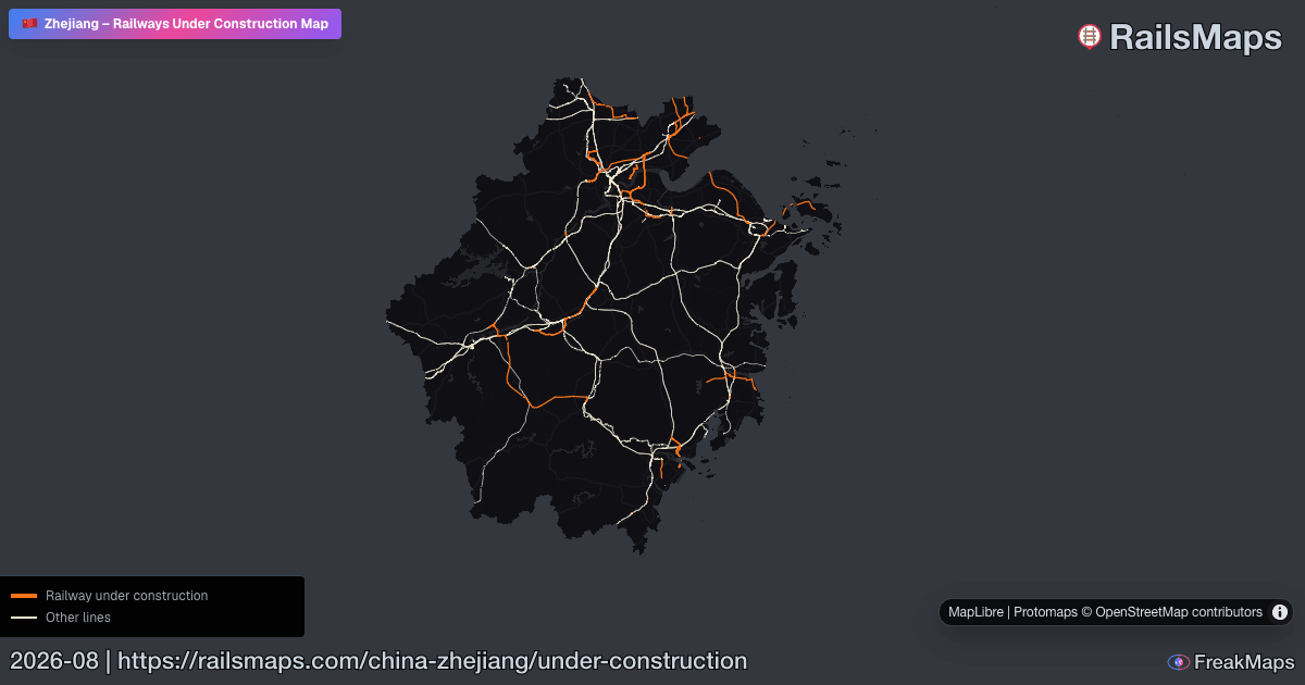 浙江省 - 在建铁路 | RailsMaps