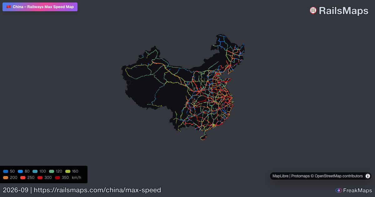 China Railway Speed Map — Maximum Train Speeds | RailsMaps