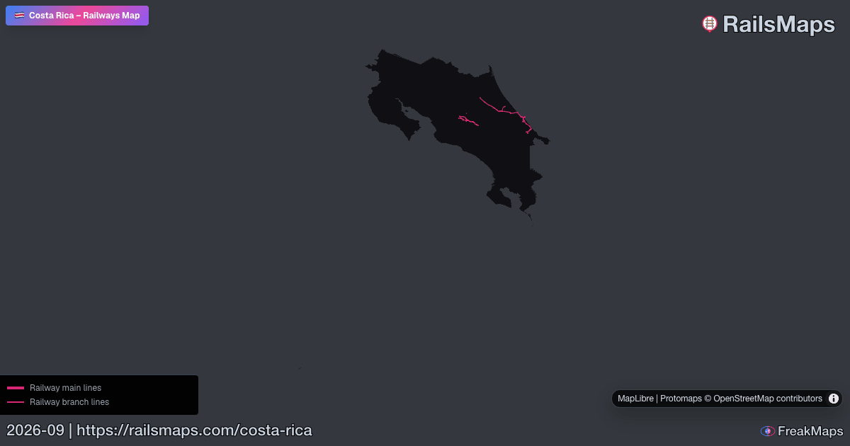 Costa Rica Railway Map — Train & Rail Network | RailsMaps