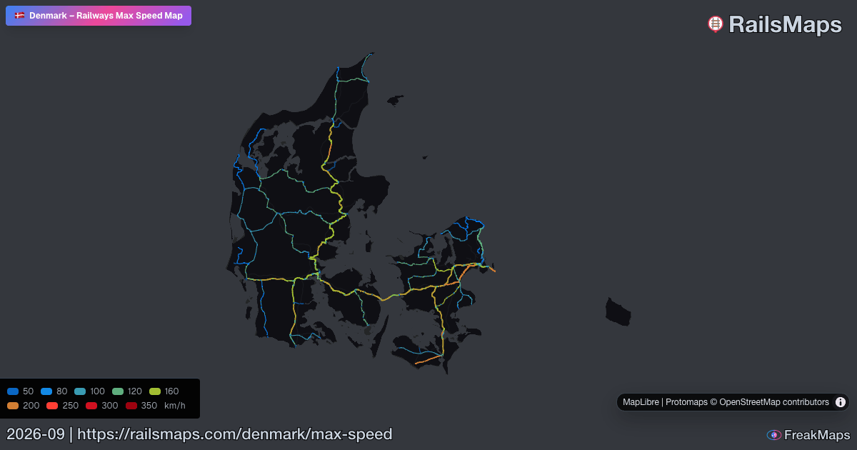 Denmark Railway Speed Map — Maximum Train Speeds | RailsMaps