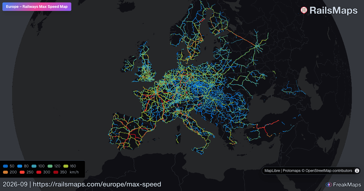 Europe Railway Speed Map — Maximum Train Speeds | RailsMaps