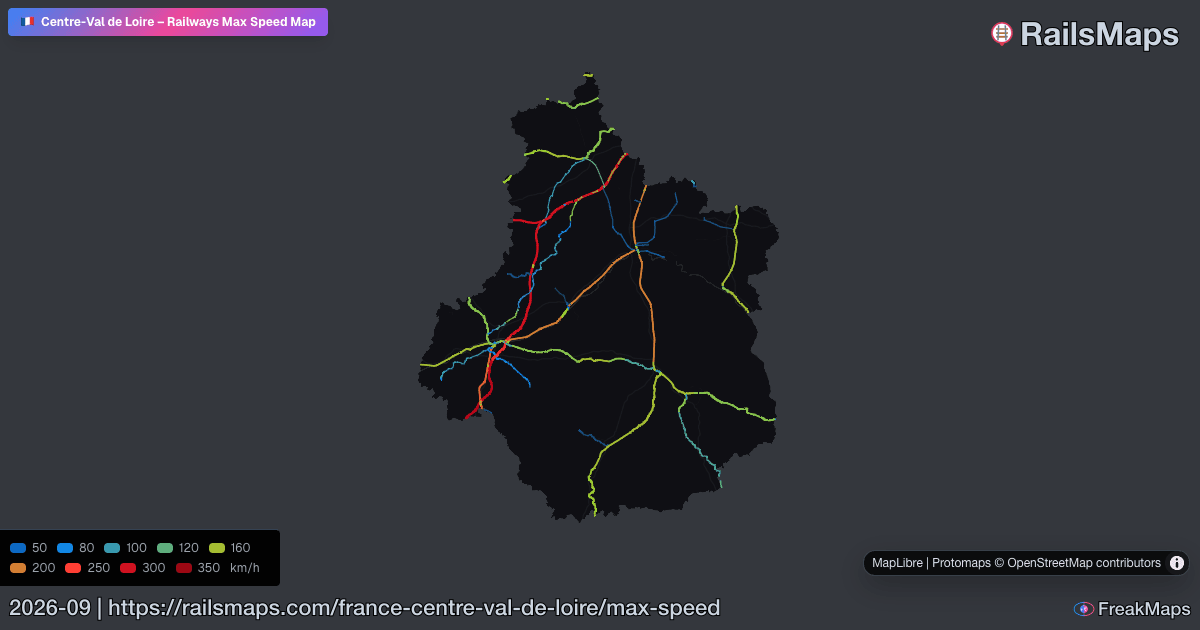 Centre-Val de Loire Railway Speed Map — Maximum Train Speeds | RailsMaps
