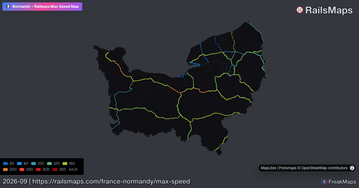 Normandy Railway Speed Map — Maximum Train Speeds | RailsMaps