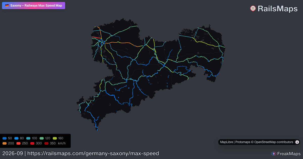 Saxony Railway Speed Map — Maximum Train Speeds | RailsMaps