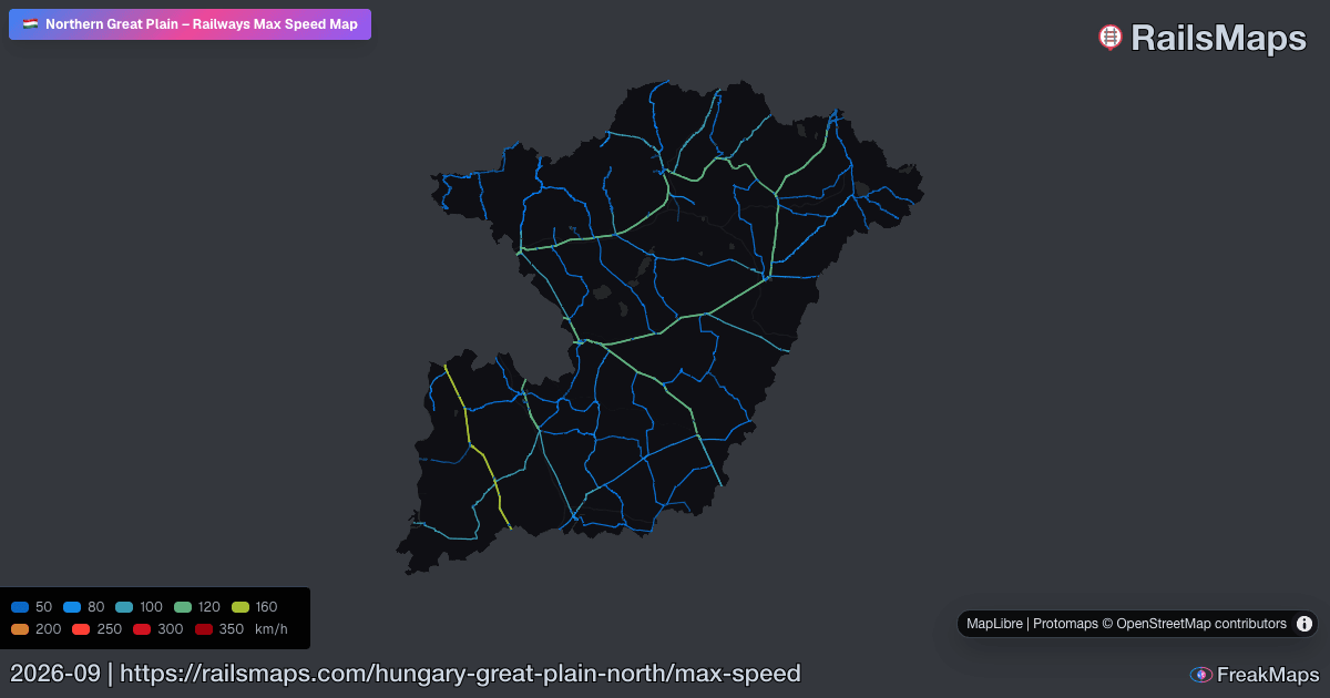 Northern Great Plain Railway Speed Map — Maximum Train Speeds | RailsMaps