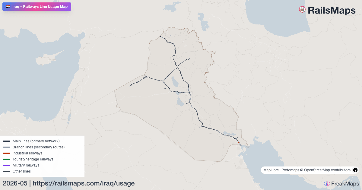 Iraq Train Rote Iraq Railway Usage Map — Passenger, Freight & Heritage Lines | RailsMaps