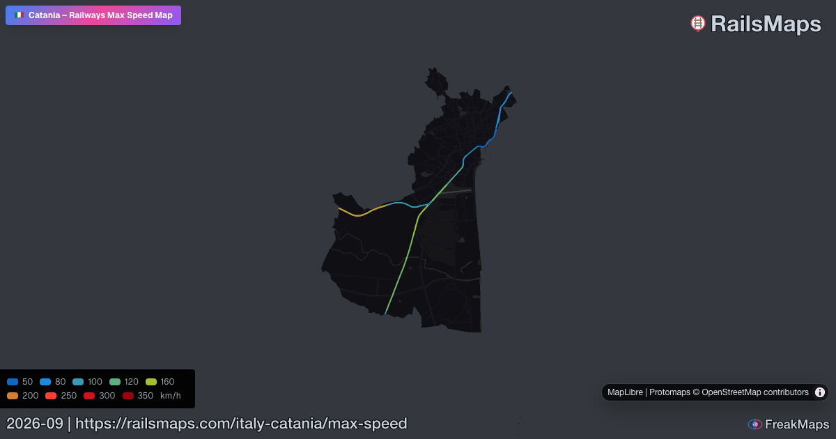 Catania Railway Speed Map — Maximum Train Speeds | RailsMaps