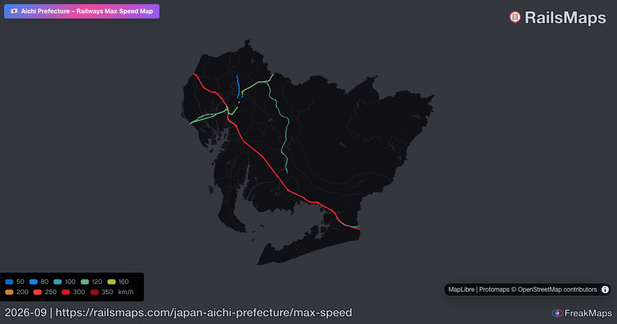 Aichi Prefecture Railway Speed Map — Maximum Train Speeds | RailsMaps