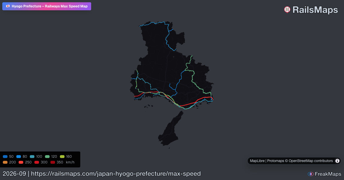 Hyogo Prefecture Railway Speed Map — Maximum Train Speeds | RailsMaps