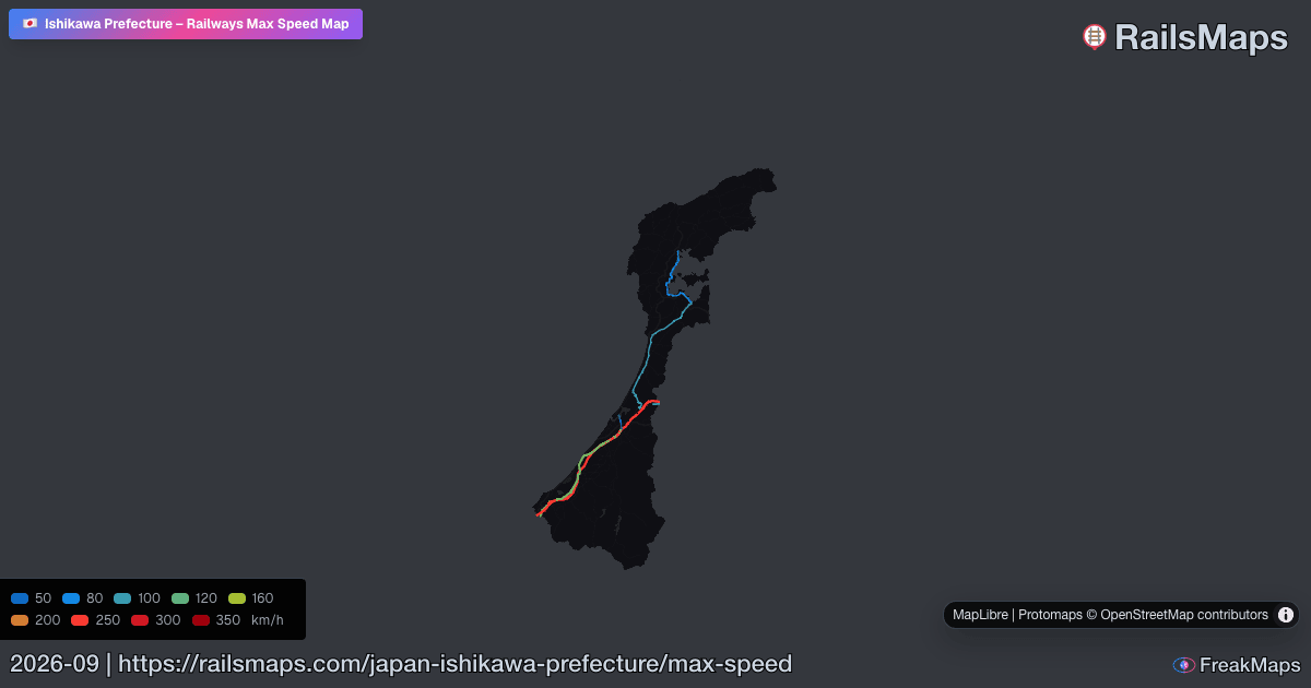 Ishikawa Prefecture Railway Speed Map — Maximum Train Speeds | RailsMaps