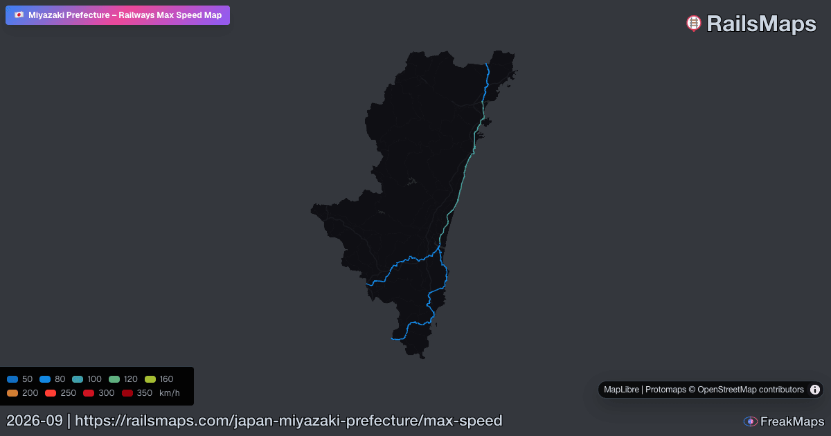 Miyazaki Prefecture Railway Speed Map — Maximum Train Speeds | RailsMaps