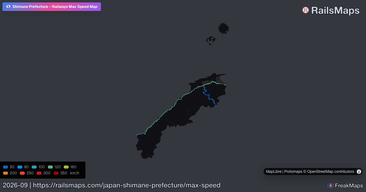 Shimane Prefecture Railway Speed Map — Maximum Train Speeds | RailsMaps