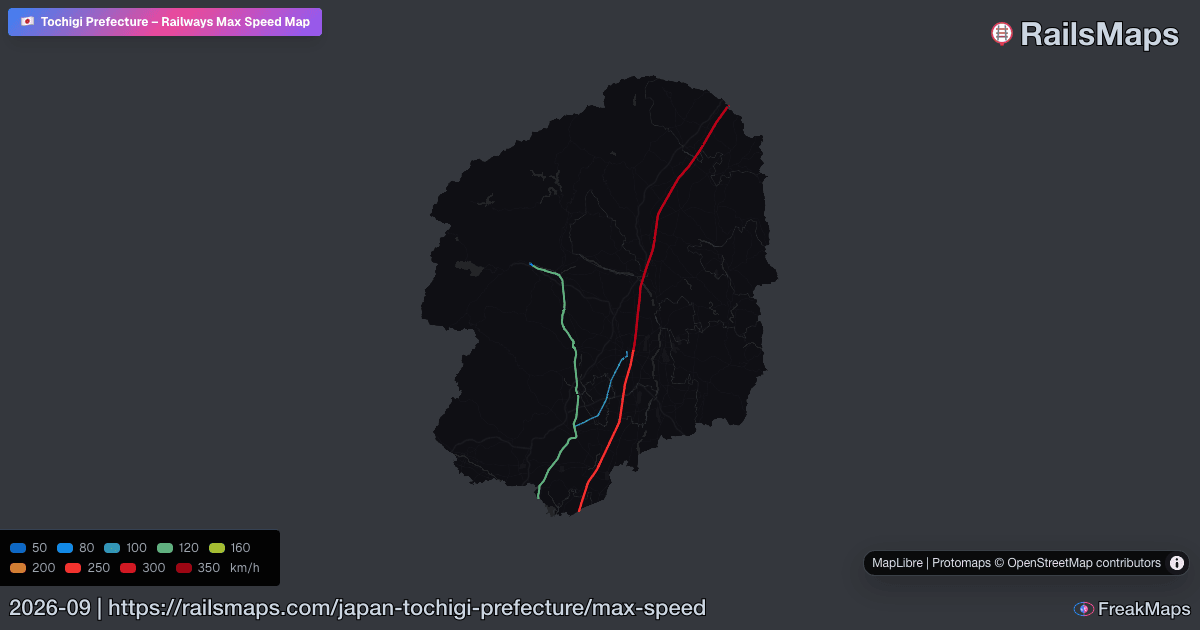 Tochigi Prefecture Railway Speed Map — Maximum Train Speeds | RailsMaps