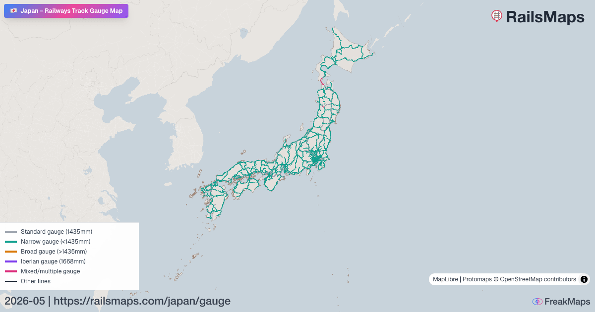 Track Rial Japan Railway Track Gauge Map — Standard, Broad & Narrow Gauge | RailsMaps