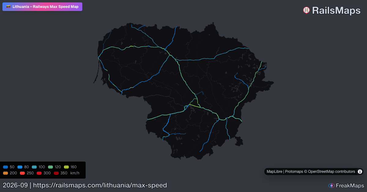 Lithuania Railway Speed Map — Maximum Train Speeds | RailsMaps