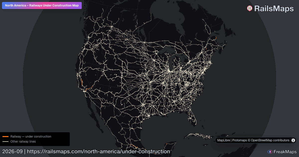 Construction Rivels Map North America Railways Under Construction — Active Rail Projects ...