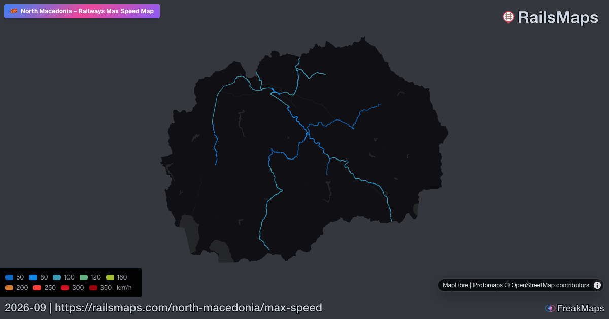 North Macedonia Railway Speed Map — Maximum Train Speeds | RailsMaps