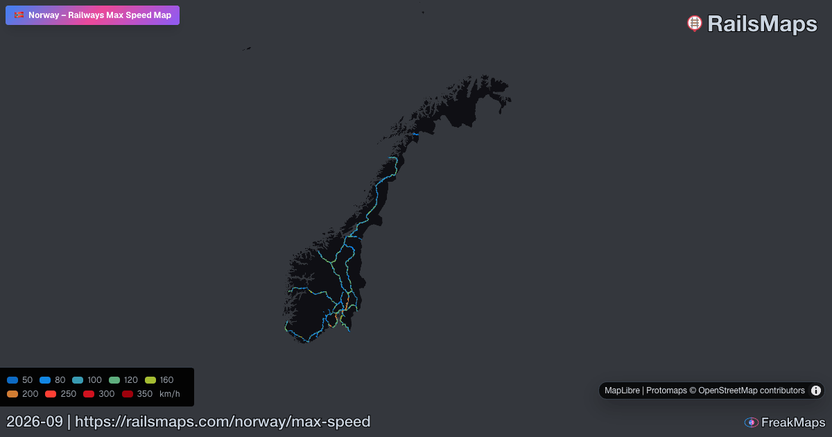 Norway Railway Speed Map — Maximum Train Speeds | RailsMaps