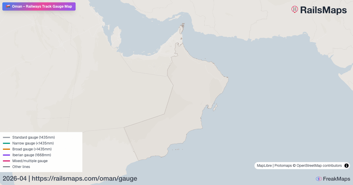 Oman Railway Track Gauge Map — Standard, Broad & Narrow Gauge | RailsMaps