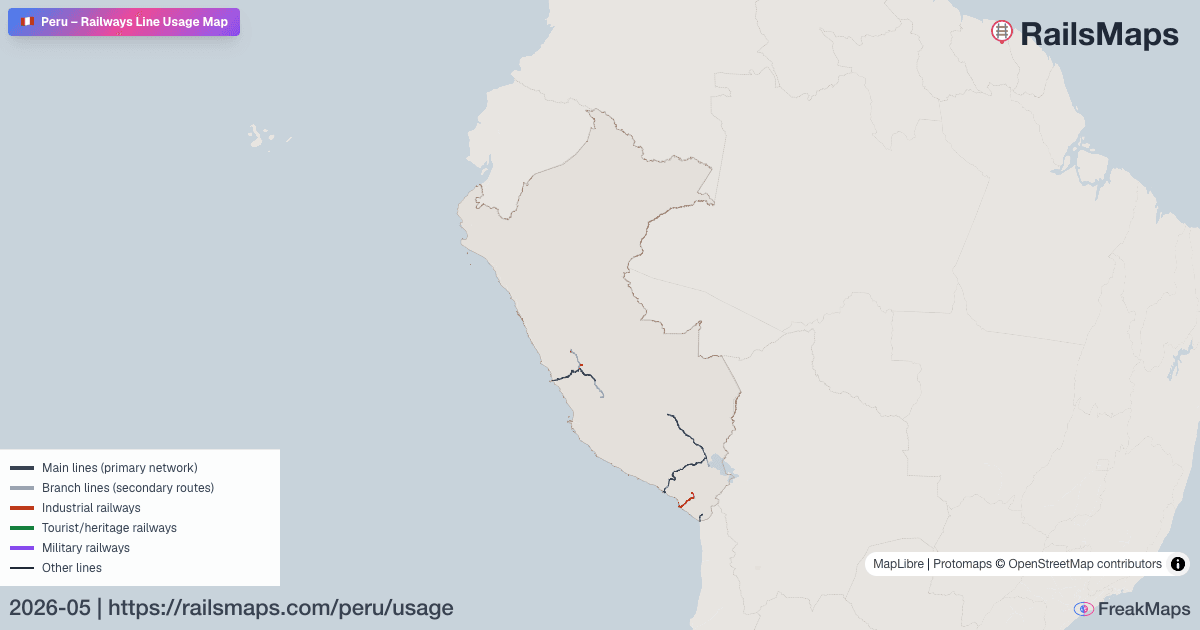 Peru Tracking Peru Railway Usage Map — Passenger, Freight & Heritage Lines | RailsMaps