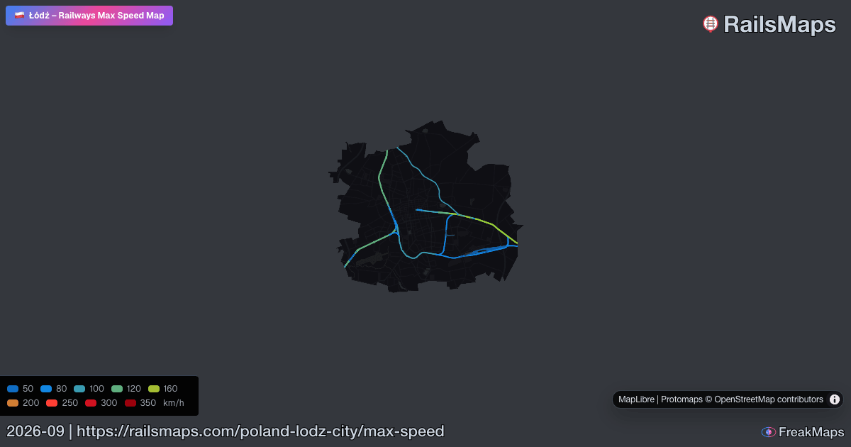 Łódź Railway Speed Map — Maximum Train Speeds | RailsMaps
