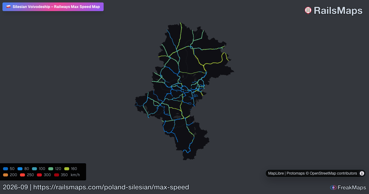 Silesian Voivodeship Railway Speed Map — Maximum Train Speeds | RailsMaps