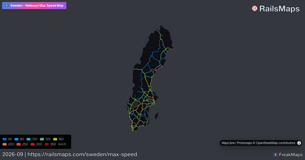 Sweden Railway Speed Map — Maximum Train Speeds | RailsMaps