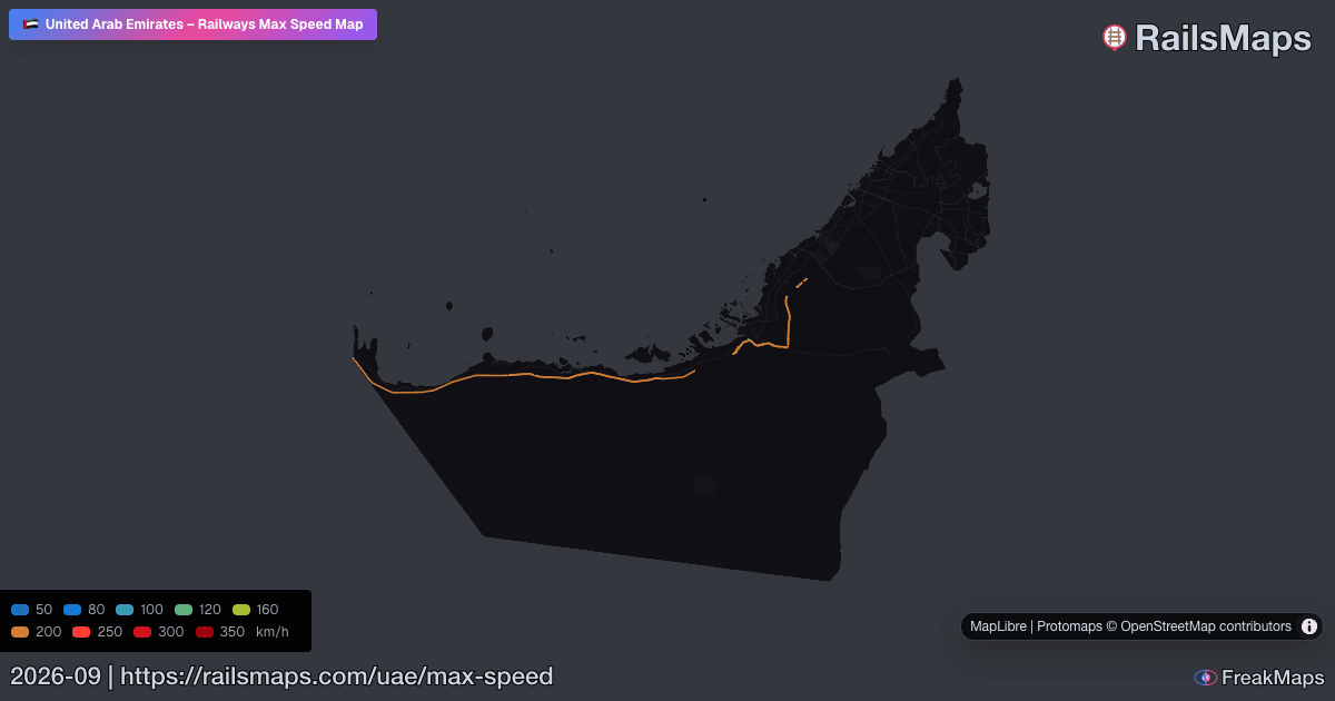 Emirates Train Map United Arab Emirates Railway Speed Map — Maximum Train Speeds | RailsMaps