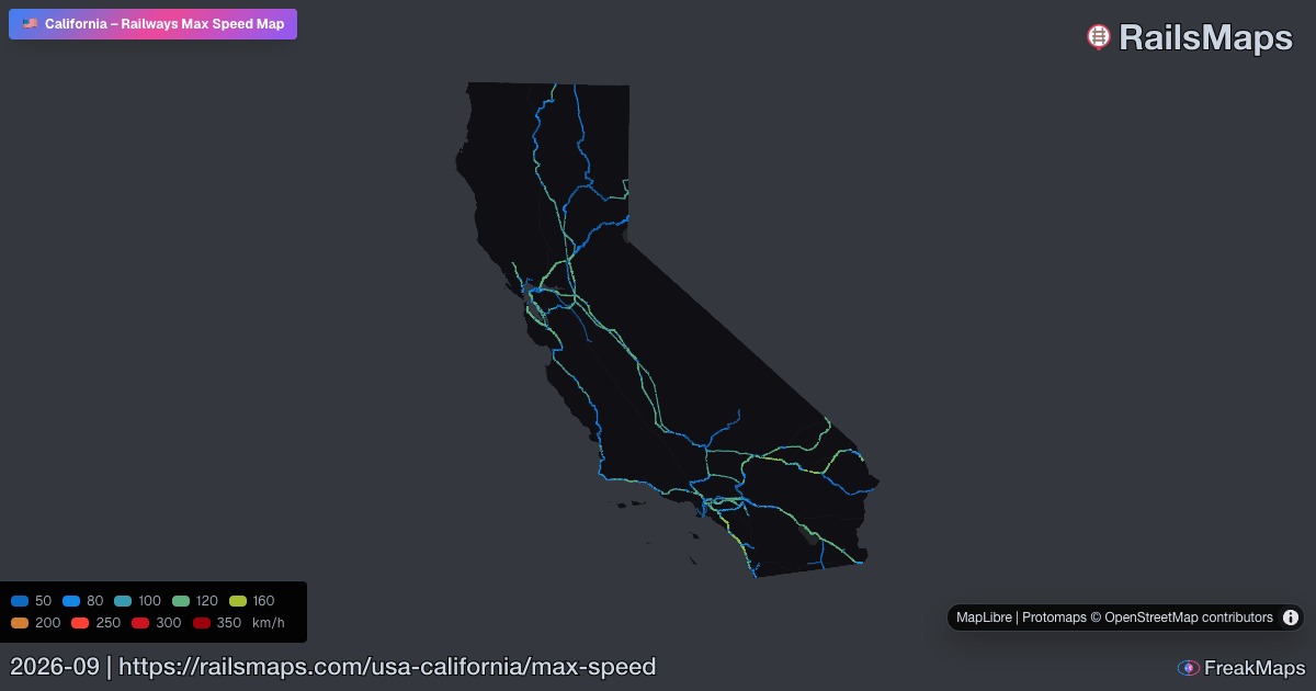 California Railway Speed Map — Maximum Train Speeds | RailsMaps