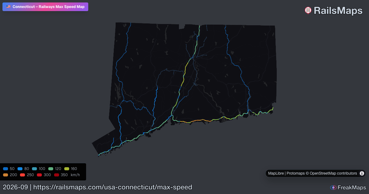 Connecticut Railway Speed Map — Maximum Train Speeds | RailsMaps