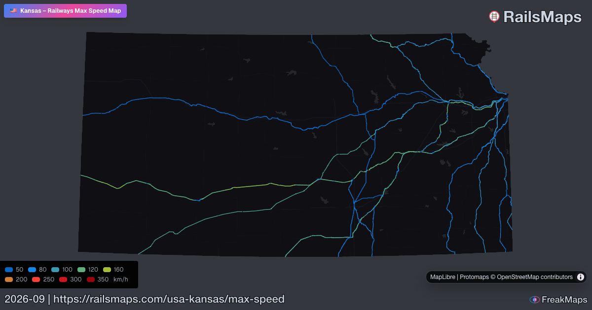 Kansas Railway Speed Map — Maximum Train Speeds | RailsMaps