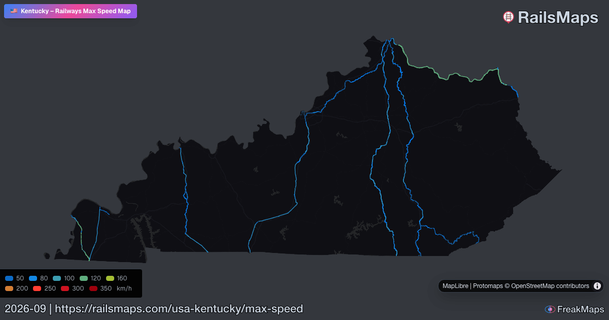 Kentucky Railway Speed Map — Maximum Train Speeds | RailsMaps