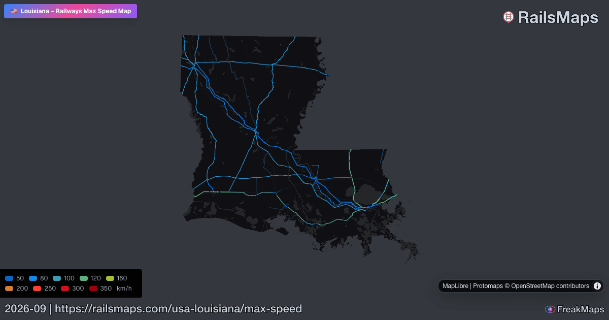 Louisiana Railway Speed Map — Maximum Train Speeds | RailsMaps