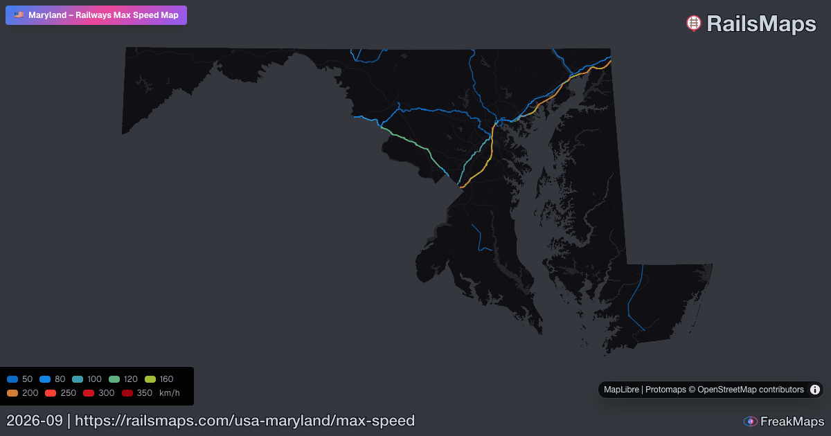 Maryland Railway Speed Map — Maximum Train Speeds | RailsMaps