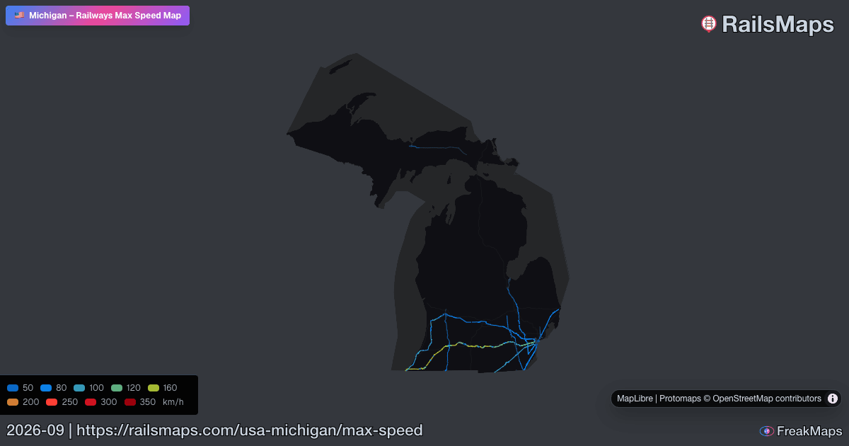 Michigan Railway Speed Map — Maximum Train Speeds | RailsMaps