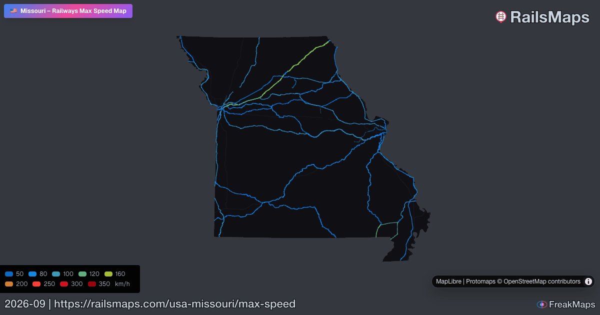 Missouri Railway Speed Map — Maximum Train Speeds | RailsMaps