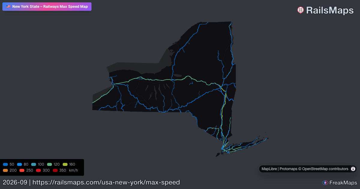 Max Line Speed New York Railway Speed Map — Maximum Train Speeds | RailsMaps