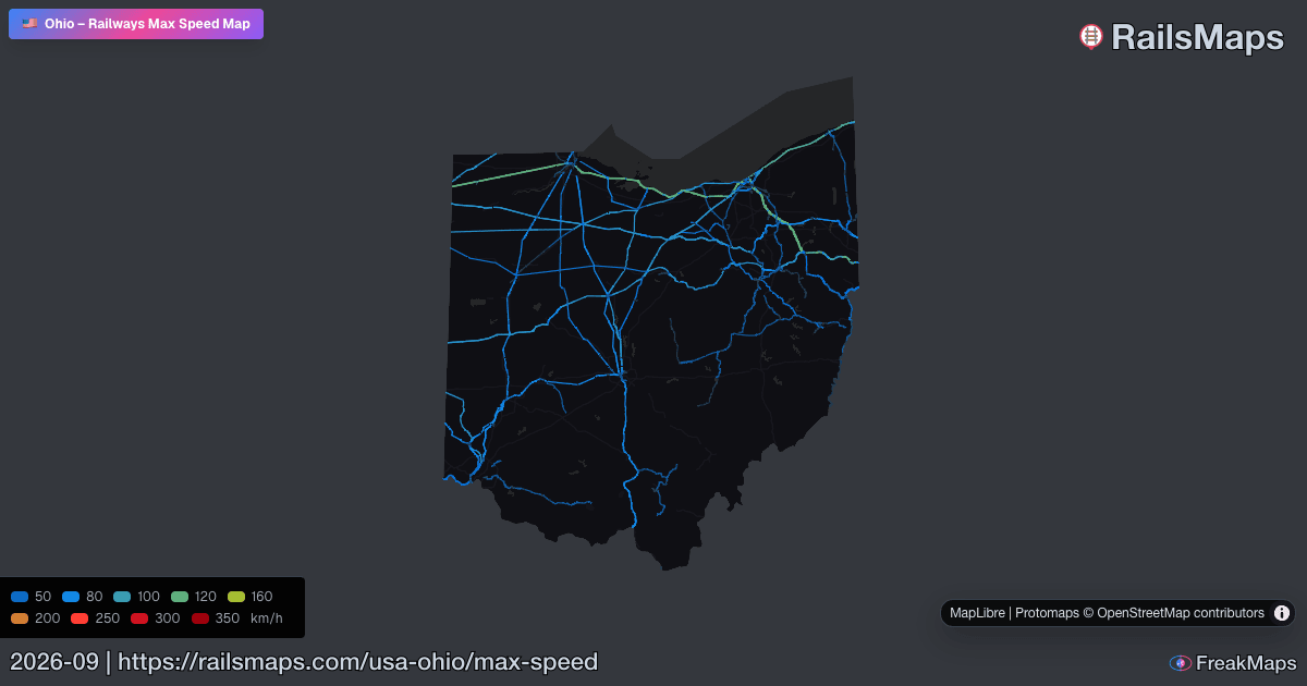 Ohio Railway Speed Map — Maximum Train Speeds | RailsMaps