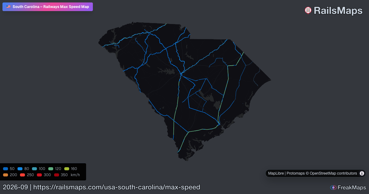South Carolina Railway Speed Map — Maximum Train Speeds | RailsMaps
